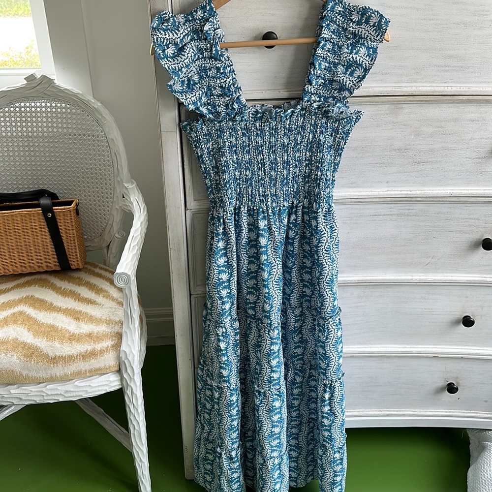 NWT Hill House Ellie Nap Dress XS Blue Linear Floral